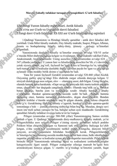 qadimgi yunon falsafiy maktablari. antik falsafa — DOCX