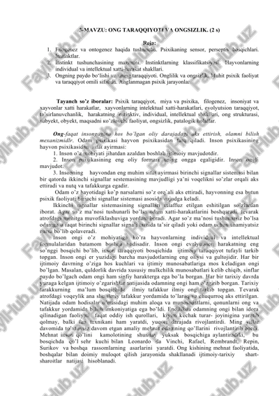 ong taraqqiyoti va ongsizlik — DOCX