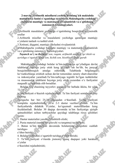 maktabgacha yoshdagi bolalarni mantiqiy va matematik rivojlantirish va o`qitishning zamonaviy texnologiyalari — DOCX
