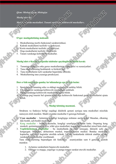tanani xarakatga keltiruvchi muskullar — DOCX