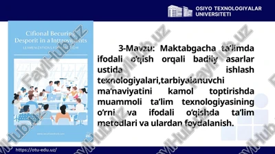 maktabgacha ta’limda ifodali o’qish orqali badiiy asarlar ustida ishlash texnologiyalari — PPTX