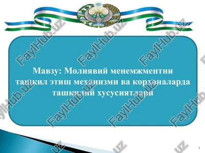 moliyaviy menemjmentni tashkil etish mexanizmi va korxonalarda tashkiliy xususiyatlari — PPT