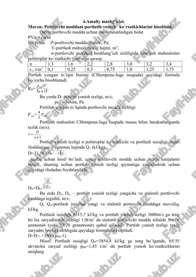 portlavchi moddani portlatib yonish ko`rsatkichlarini hisoblash — DOC