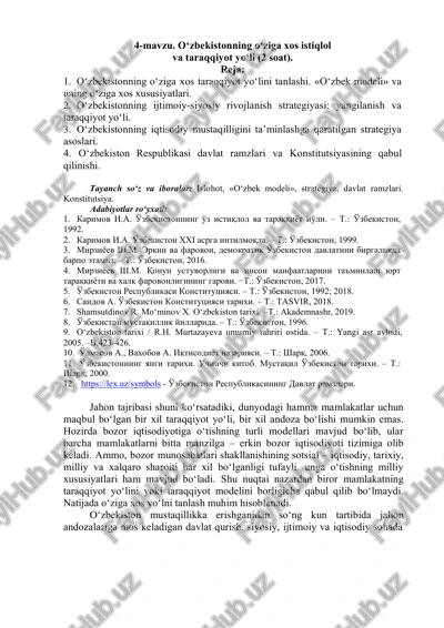 o‘zbekistonning o‘ziga xos istiqlol va taraqqiyot yo‘li — DOCX