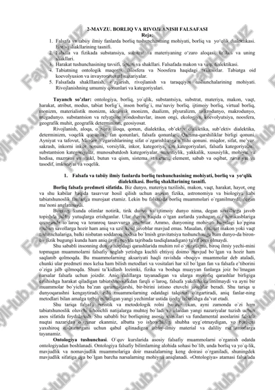 borliq va rivojlanish falsafasi — DOCX