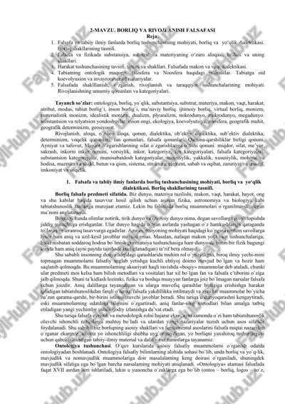 borliq va rivojlanish falsafasi — DOCX