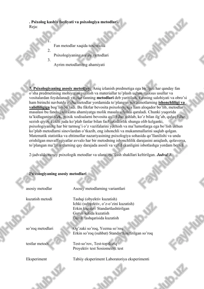 psixologiya metodlari — DOCX