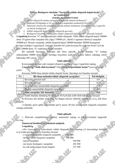boshqaruv hisobida “xarajatlar-ishlab chiqarish hajmi-foyda” ko‘rsatkichlari — DOCX
