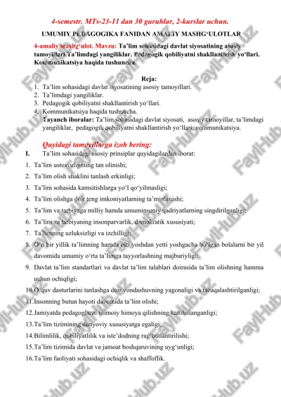 umumiy pedagogika fanidan amaliy mashg‘ulotlar — DOCX