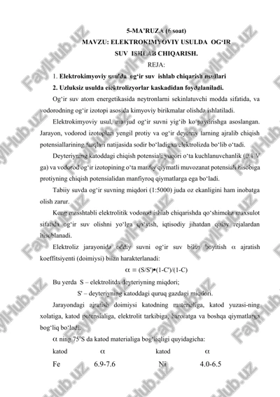 elektrokimyoviy usulda og'ir suv ishlab chiqarish — DOCX