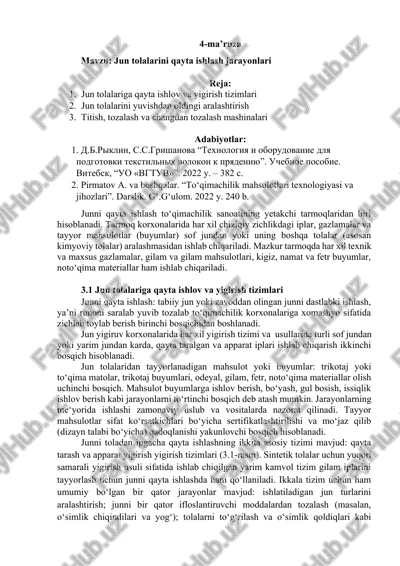 jun tolalarini qayta ishlash jarayonlari — DOCX