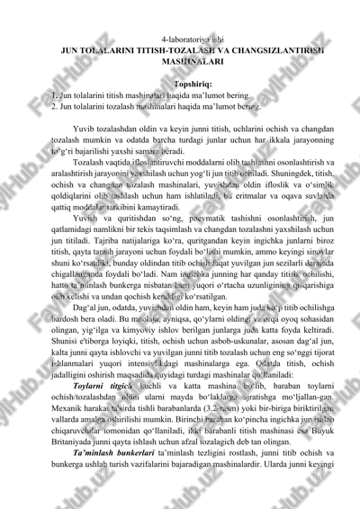 jun tolalarini titish-tozalash va changsizlantirish mashinalari — DOCX