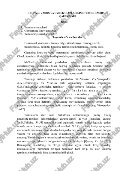 jahon va o`zbek olimlarining termin haqidagi qarashlari — DOCX