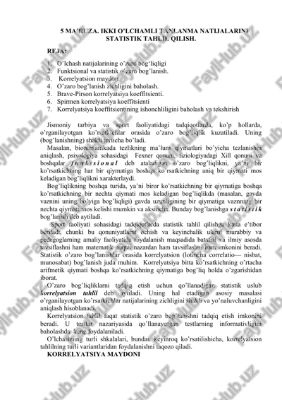 ikki o’lchamli tanlanma natijalarini statistik tahlil qilish — DOC