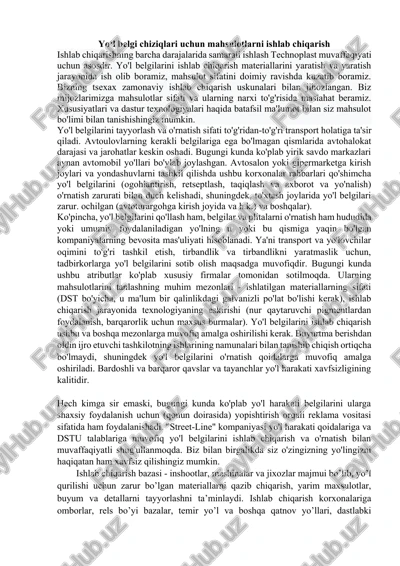 yo‘l belgi chiziqlari uchun mahsulotlarni ishlab chiqarish — DOCX