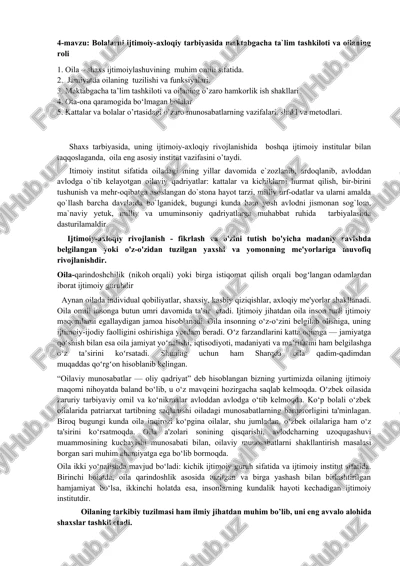 bolalarni ijtimoiy-axloqiy tarbiyasida maktabgacha ta`lim tashkiloti va oilaning roli — DOCX