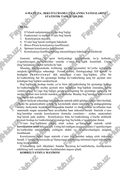 ikki o’lchamli tanlanma natijalarini statistik tahlil qilish — DOCX