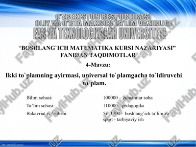 boshlang`ich matematika kursi nazariyasi — PPT