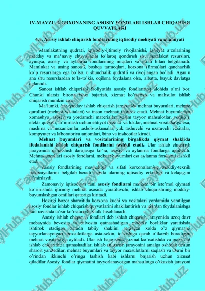 asosiy ishlab chiqarish fondlarining iqtisodiy mohiyati va ahamiyati — DOCX