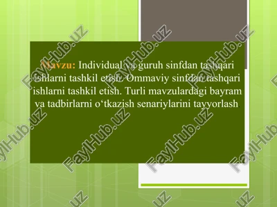 individual va guruh sinfdan tashqarilarni tashkillashtirish — PPTX