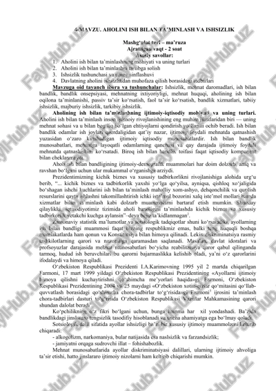 aholini ish bilan ta’minlash va ishsizlik — DOCX