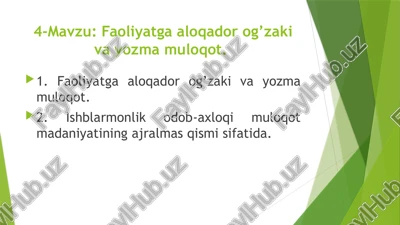 faoliyatga aloqador o'zaki va yozma loqot — PPTX