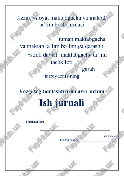 yozgi sog’lomlashtirish ish yuritish jurnali — DOCX