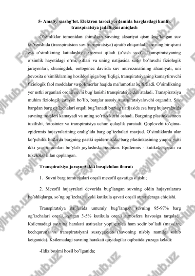 transpiratsiya jarayoni o'rganish — DOCX