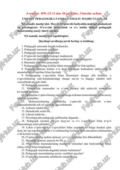 umumiy pedagogika fanidan amaliy mashg‘ulotlar — DOCX