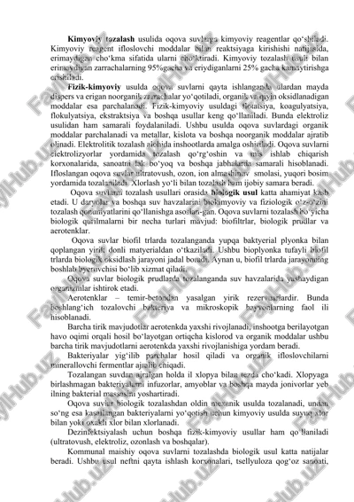 oqova suvlar tozalash usullari — DOCX
