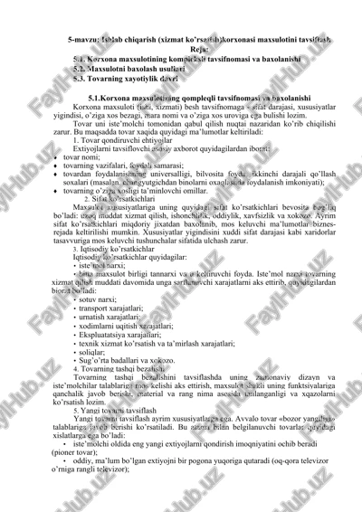 ishlab chiqarish (xizmat ko’rsatish) korxonasi maxsulotini tavsiflash — DOCX