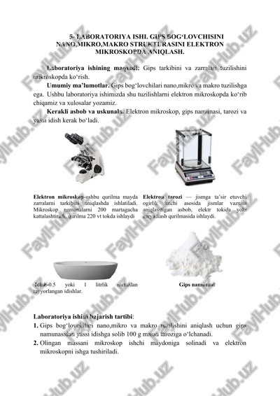 laboratoriya ishi: gips bog‘lovchisini nano, mikro, makro strukturasini elektron mikroskopda aniqlash — DOCX