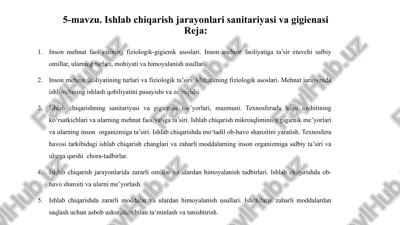 ishlab chiqarish jarayonlari sanitariyasi va gigienasi — PPTX