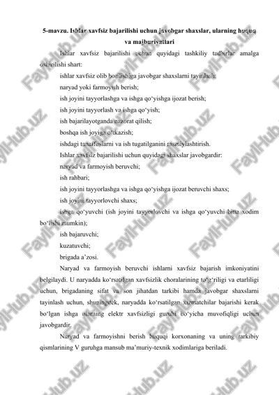 ishlar xavfsiz bajarilishi — DOCX