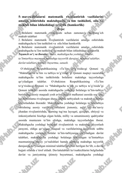 bolalarni matematik rivojlantirish vazifalarini amalga oshirish — DOCX