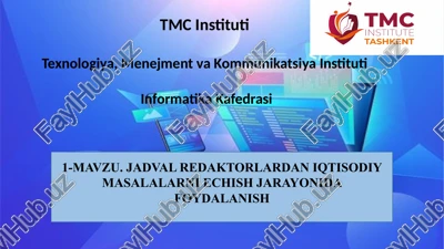 microsoft excel elektron jadval protsessoridir — PPTX