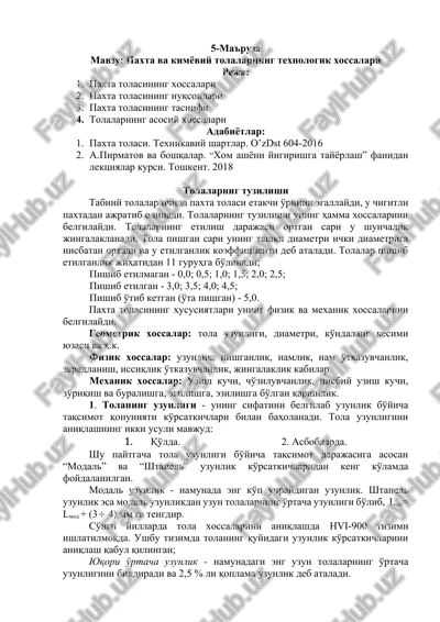 paxta va kimyoviy tolalarning texnologik xossalari — DOCX