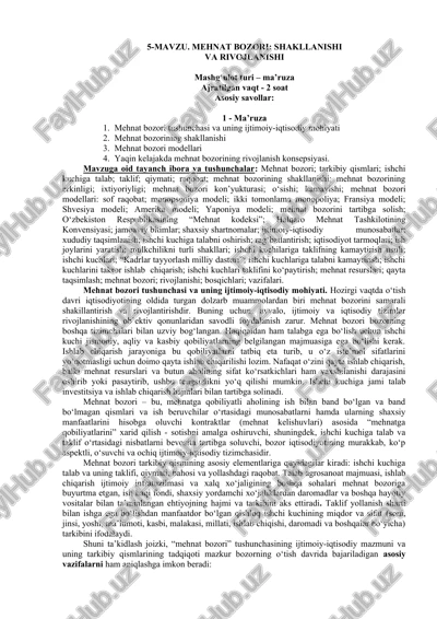 mehnat bozori: shakllanishi va rivojlanishi — DOCX