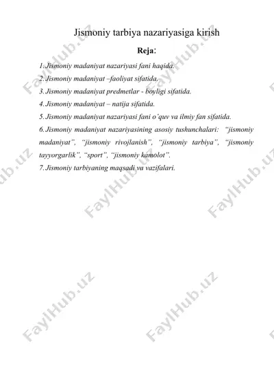 jismoniy tarbiya nazariyasiga kirish — DOCX