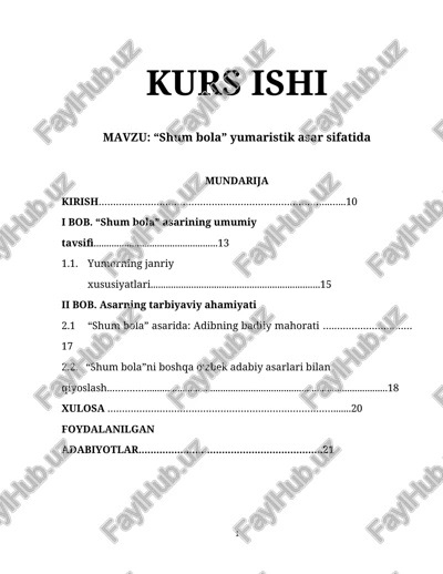 "shum bola" yumaristik asar sifatida — DOCX