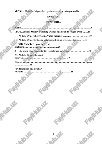 abdulla oripov she’riyatida vatan va vatanparvarlik — DOCX