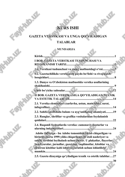 gazeta verstkasining tushunchasi va rivojlanish bosqichlari — DOCX