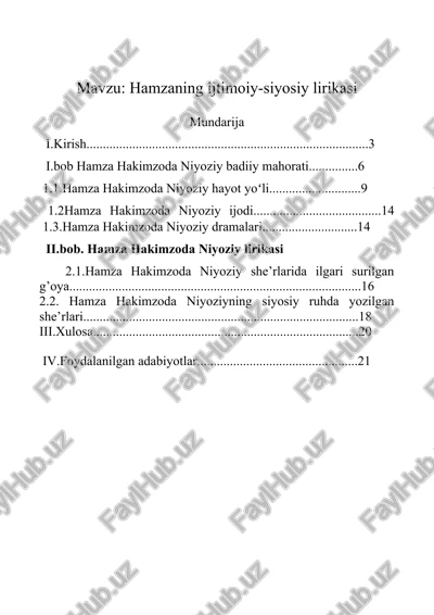 hamza hakimzoda niyoziyning ijtimoiy-siyosiy lirikasi — DOCX