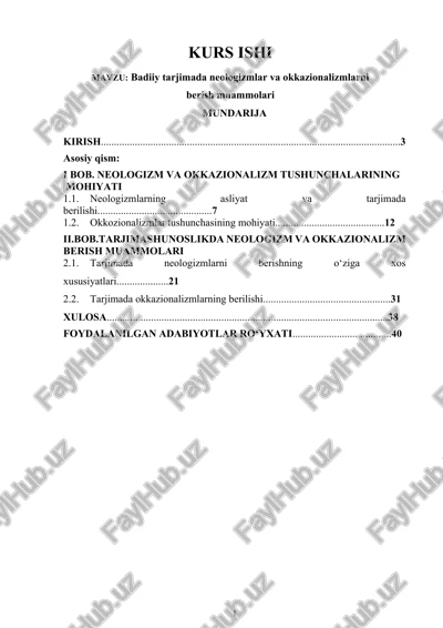 badiiy tarjimada neologizmlar va okkazionalizmlarni berish muammolari — DOCX