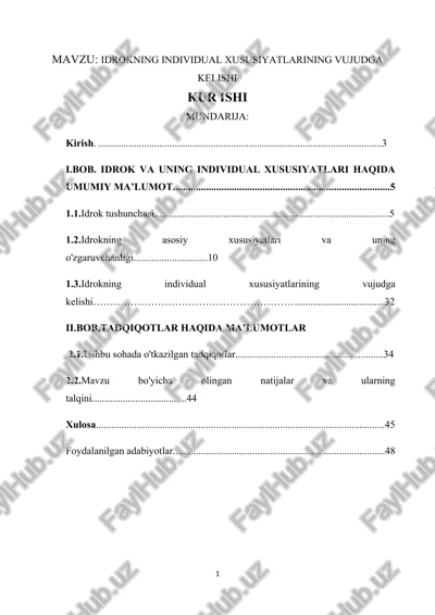 idroknining individual xususiyatlarining vujudga kelishi — DOCX
