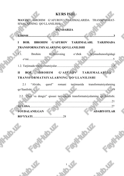 ibrohim g‘afurov tarjimalarida transformat-siyalarning qo‘llanilishi — DOCX