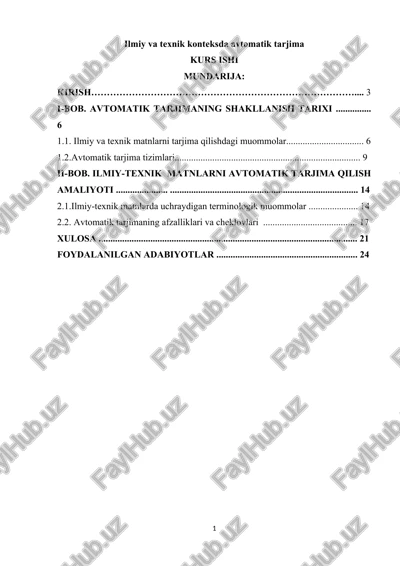 ilmiy va texnik konteksda avtomatik tarjima — DOCX