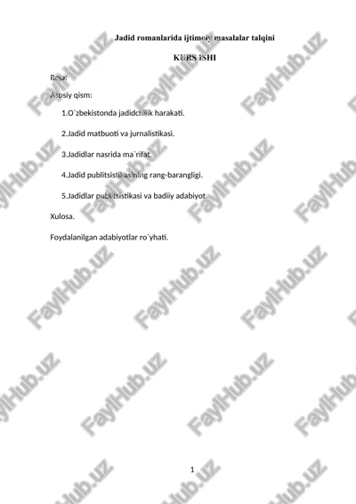 jadid romanlarida ijtimoiy masalalar talqini — DOCX