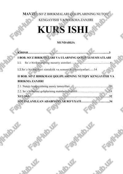 so`z birikmalari qoliplarining nutqiy kengayishi va birikma zanjiri — DOCX