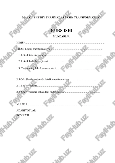 she'riy tarjimada leksik transformatsiya kurs ishi — DOCX